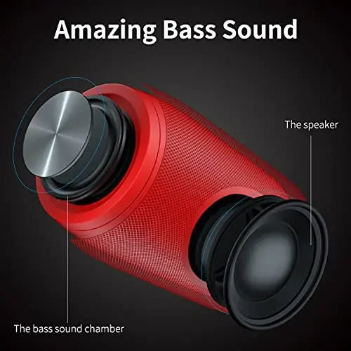 Bluetooth karnay, MusiBaby simsiz, tashqi, suv o'tkazmaydigan, ko'chma karnay, ikkilamchi ulanish, Bluetooth 5.0, baland stereo, karnayli bas, uy va ziyofat uchun 24 soatlik o'yin vaqti, sovg'alar (sof qizil) - 4