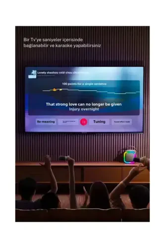 Bluetooth karnay partiyasi karnayi karaoke mikrofon sovg'asi yoritilgan ovozli bomba Usb Sd kiritish-Bej - 3