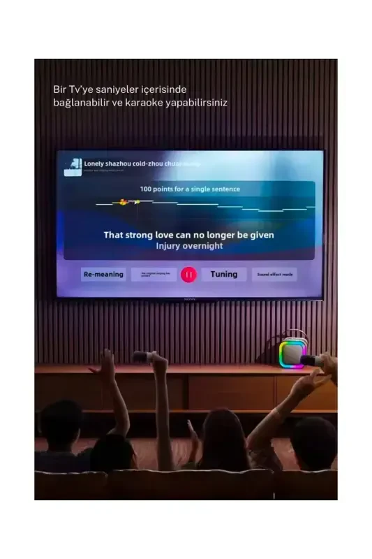 Bluetooth karnay partiyasi karnayi karaoke mikrofon sovg'asi yoritilgan ovozli bomba Usb Sd kiritish-Bej - 3