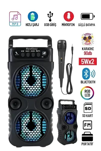 Bluetooth karnaylar, parti karnaylari, karaoke mikrofonli, yorug'likli, radio, USB va SD kirishli. - 1