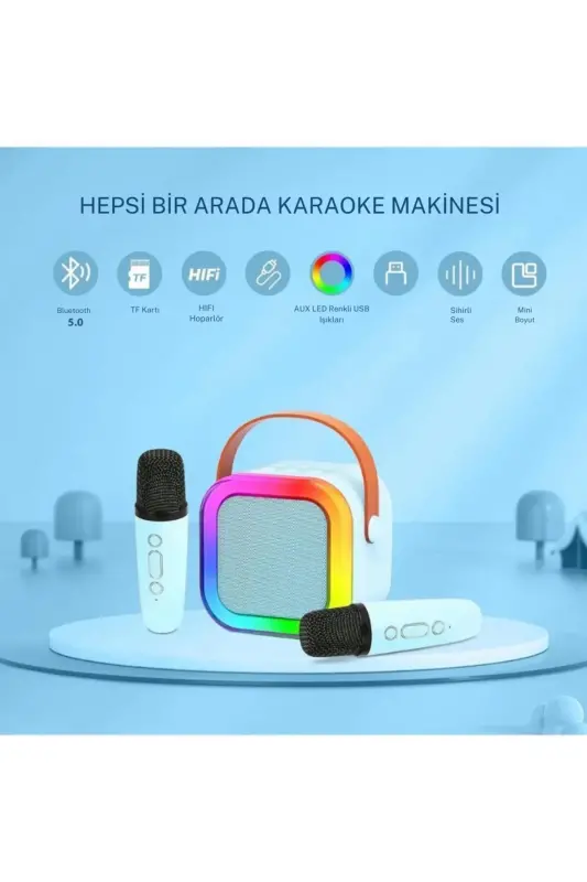 Bluetooth Колонка Партийная Колонка Караоке Микрофон в Подарок Светящаяся Звуковая Бомба Usb Sd Вход-Бежевый - 7