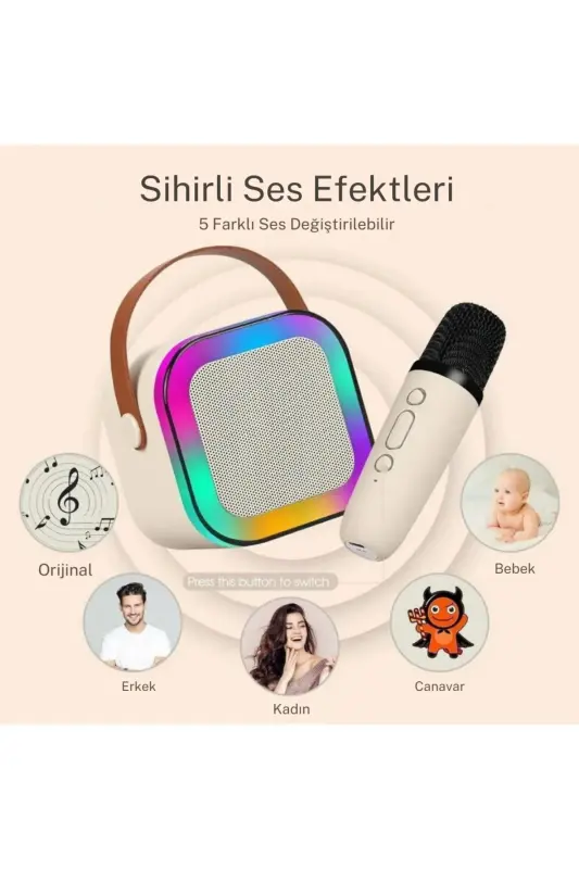 Bluetooth колонка, портативная колонка для вечеринок, караоке-микрофон в подарок, световая бомба, USB/SD вход - Синий - 8