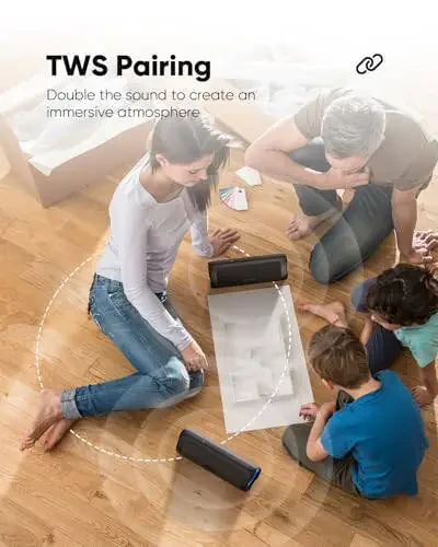 Bluetooth-колонка с HD-звуком, портативная беспроводная, водонепроницаемая IPX5, до 24 часов воспроизведения, TWS-сопряжение, BT5.3, для дома/вечеринки/на открытом воздухе/пляжа, электронные гаджеты, подарок на день рождения (черный) - 5