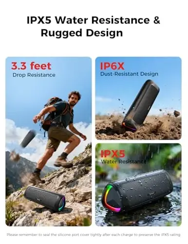 Bluetooth-колонка с HD-звуком, портативная беспроводная, водонепроницаемая IPX5, до 24 часов воспроизведения, TWS-сопряжение, BT5.3, для дома/вечеринки/на открытом воздухе/пляжа, электронные гаджеты, подарок на день рождения (черный) - 4