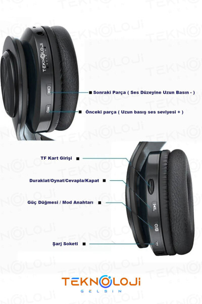 Bluetooth Kulaklık Kablosuz Kulaküstü Işıklı Katlanabilir Mikrofonlu Fm-aux-sd Siyah - 8