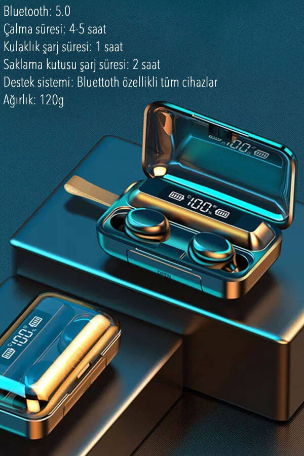 Bluetooth Kulaklık Powerbankli Kulakiçi Çift Mikrofonlu Dokunmatik Kablosuz F9-5 - 4