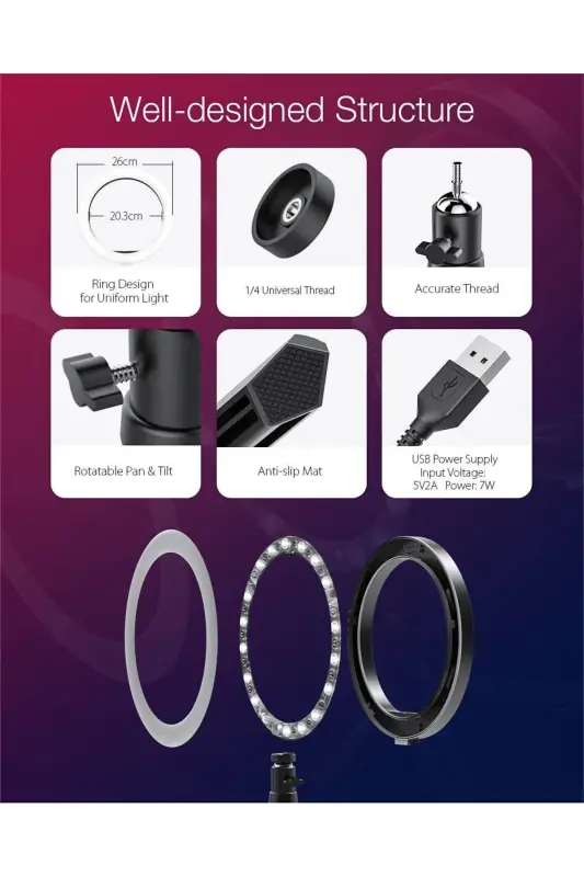 Bluetooth Kumandalı Masa Ayaklı 10 Inç Led Ring Lıght Influencer Youtuber Tiktok Makyaj Işığı-BT SİYAH - 6