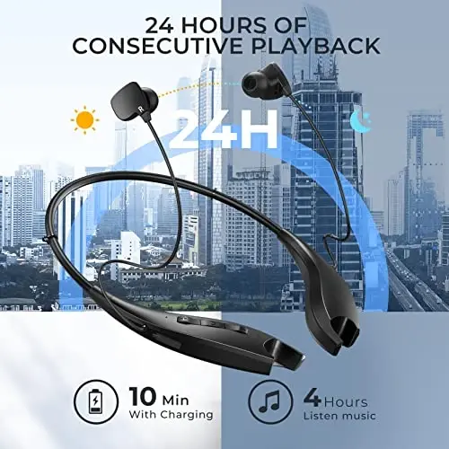 Bluetooth-наушники YOSDOM с шейным ремешком, наушники для шеи с временем воспроизведения 24 часа+, Bluetooth-гарнитура с вибрацией вызова, беспроводные наушники с дизайном челюсти акулы + шумоизоляция / встроенный микрофон / водонепроницаемость IPX7 - 3