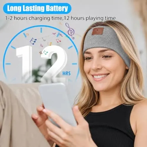 Bluetooth-повязка для сна с наушниками, 2-Pack, 2024 Новая повязка для головы с наушниками с ультратонкими динамиками, Беспроводные наушники для сна для спящих на боку, бега, бессонницы, путешествий, медитации (черно-серый) - 2
