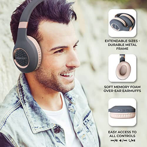 Bluetooth Quloqchinlar Over-Ear, PowerLocus Simsiz Quloqchinlar, Hi-Fi Stereo Chuqur Bass, Yumshoq Quloqchalar Katlanadigan Quloqchin O'rnatilgan Mikrofon bilan, Simsiz va Simli Quloqchinlar Mobil Telefonlar, Planshetlar, PC Uchun - 4