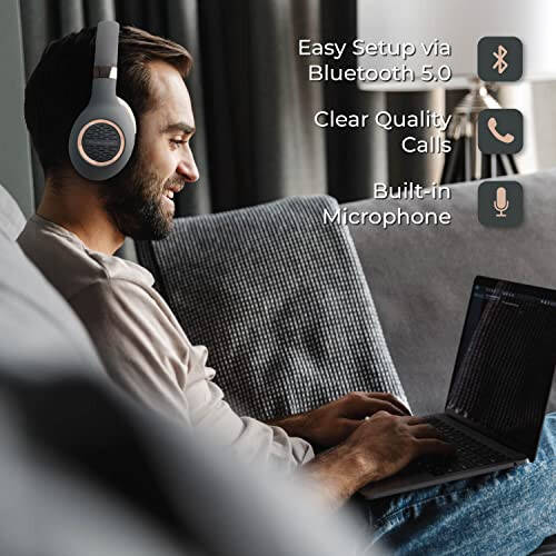 Bluetooth Quloqchinlar Over-Ear, PowerLocus Simsiz Quloqchinlar, Hi-Fi Stereo Chuqur Bass, Yumshoq Quloqchalar Katlanadigan Quloqchin O'rnatilgan Mikrofon bilan, Simsiz va Simli Quloqchinlar Mobil Telefonlar, Planshetlar, PC Uchun - 5