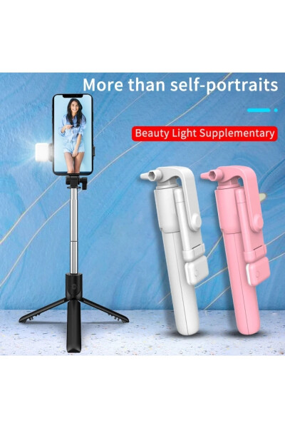 Bluetooth selfie stick with LED light, remote control horizontal selfie tripod. - 1