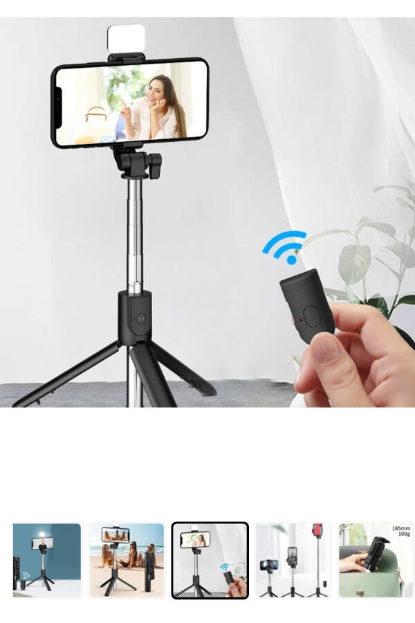 Bluetooth selfie stick with LED light, remote control horizontal selfie tripod. - 7