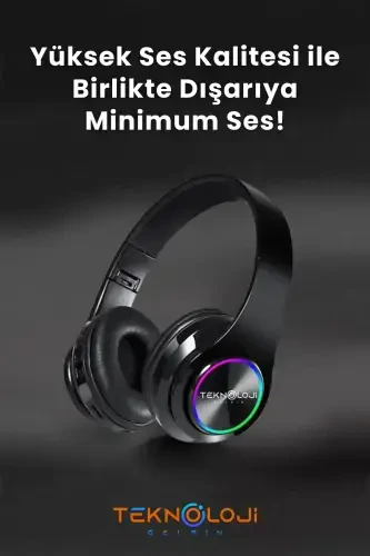 Bluetooth Simsiz Quloq Usti Chiroqlari bilan Katlanadigan Mikrofonli Fm-aux-sd Qora Rangli - TEKNOLOJI GELSIN (1)