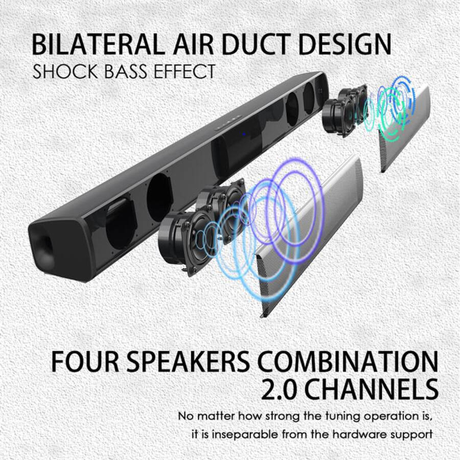 Bluetooth Soundbar TV Hoparlörü HIFI Süper Baslı Subwoofer 3D Ses Çubuğu Ev Sinema Sistemi Bilgisayar Akıllı Telefonlar İçin Uzaktan Kumandalı 4 x 5W Kompakt Ses Çubuğu - 5