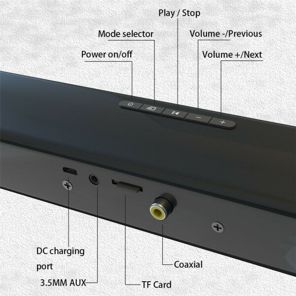 Bluetooth Soundbar TV Hoparlörü HIFI Süper Baslı Subwoofer 3D Ses Çubuğu Ev Sinema Sistemi Bilgisayar Akıllı Telefonlar İçin Uzaktan Kumandalı 4 x 5W Kompakt Ses Çubuğu - 9