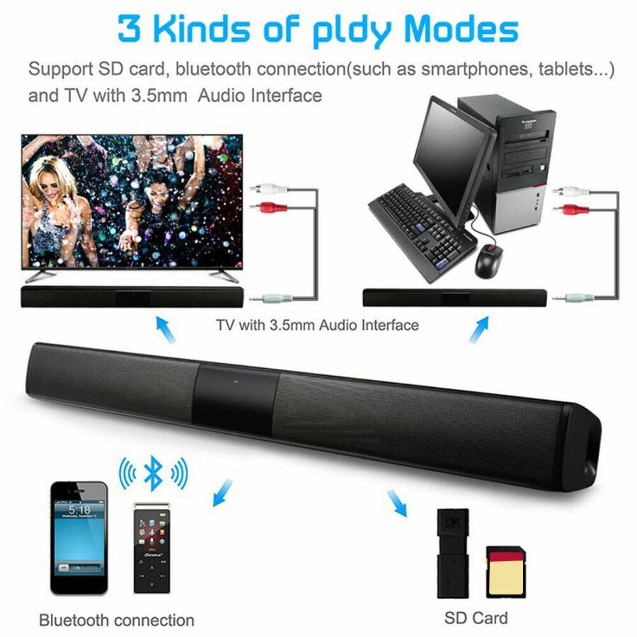 Bluetooth Soundbar TV Speaker HIFI Super Bass Subwoofer 3D Sound Bar Home Theater Home Audio For PC Computer Smartphone With Remote Control 4 x 5W Compact Sound Bar - 6