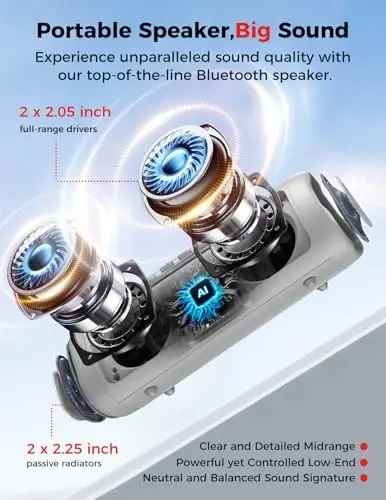 Bluetooth Speaker, 20W HD Sound, Portable Wireless, IPX5 Waterproof, Up to 24H Playtime, TWS, for Home/Party/Outdoor/Camping/Beach Essentials, Birthday Gift for Fathers Day Men Dad Husband (Grey) - BOLABUTTY (1)