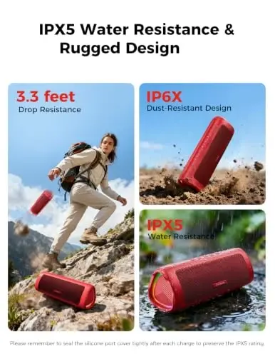 Bluetooth Speaker, 20W HD Sound, Portable Wireless, IPX5 Waterproof, Up to 24H Playtime, TWS Pairing, for Home/Party/Outdoor/Camping/Beach Essentials, Electronic Gadgets, Birthday Gift (Red) - 4