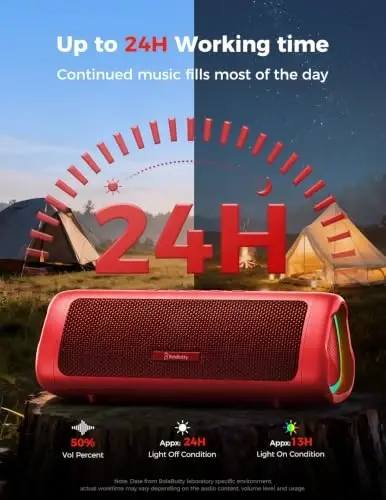 Bluetooth Speaker, 20W HD Sound, Portable Wireless, IPX5 Waterproof, Up to 24H Playtime, TWS Pairing, for Home/Party/Outdoor/Camping/Beach Essentials, Electronic Gadgets, Birthday Gift (Red) - 5