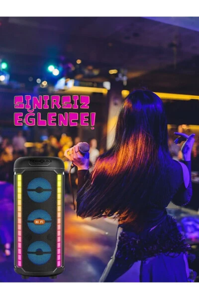 Bluetooth Speaker 3X3inch 40cm Stereo Effect RGB Light Party Speaker Karaoke Microphone Gift - TEKNOLOJI GELSIN (1)