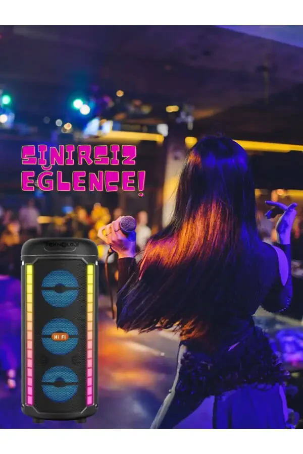 Bluetooth Speaker 3X3inch 40cm Stereo Effect RGB Light Party Speaker Karaoke Microphone Gift - 2