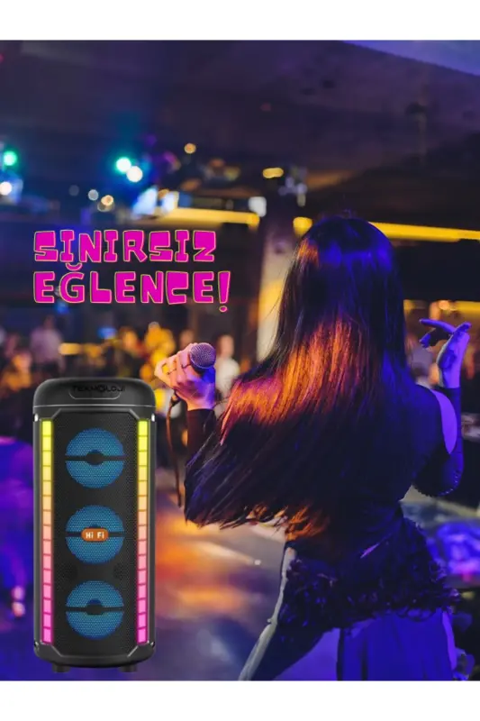 Bluetooth Speaker 3X3inch 40cm Stereo Effect RGB Light Party Speaker Karaoke Microphone Gift - 3
