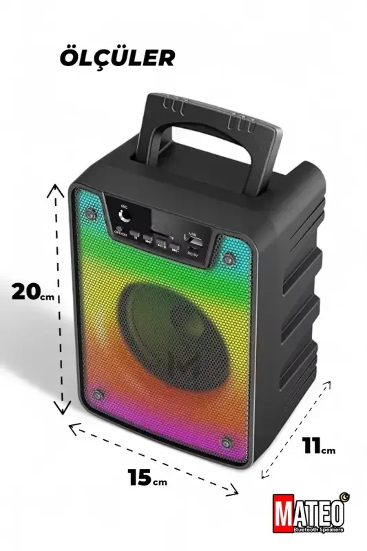 Bluetooth Speaker Karaoke Party speaker with Microphone, led Rgb Light, Sound Bomb with Usb Sd input -BLACK SQUARE - 2