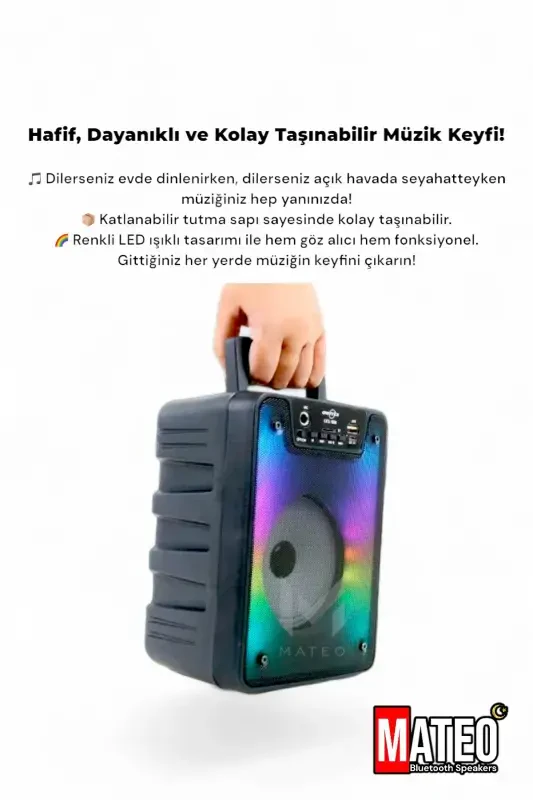 Bluetooth Speaker Karaoke Party speaker with Microphone, led Rgb Light, Sound Bomb with Usb Sd input -BLACK SQUARE - 3