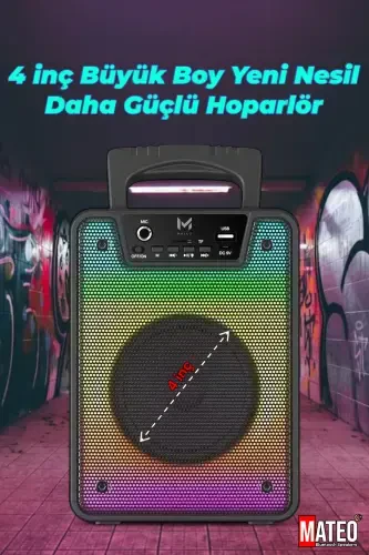 Bluetooth Speaker Karaoke Party speaker with Microphone, led Rgb Light, Sound Bomb with Usb Sd input -BLACK SQUARE - 6