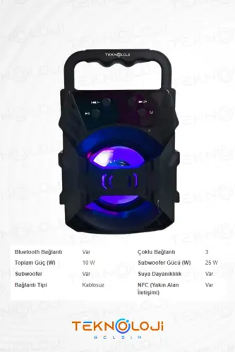 Bluetooth Speaker Led Portable Bass Speaker-Black - 17