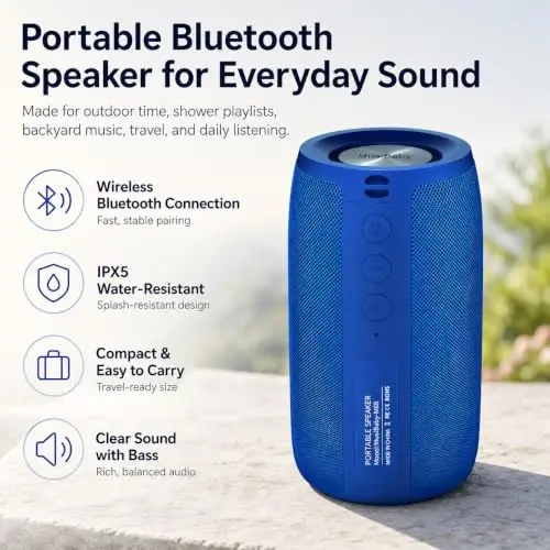 Bluetooth Speaker, MusiBaby Wireless, Waterproof, Outdoor, Portable Speaker, Dual Pairing, Loud Stereo, Booming Bass, 1500 Mins Playtime Wireless Speaker for Home, iPhone, Party, Gifts (Blue) - MUSIBABY (1)