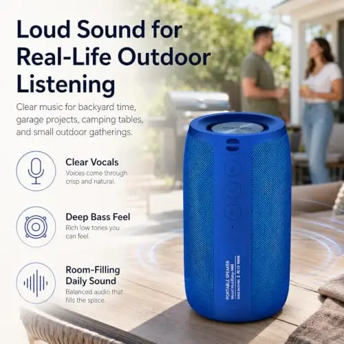 Bluetooth Speaker, MusiBaby Wireless, Waterproof, Outdoor, Portable Speaker, Dual Pairing, Loud Stereo, Booming Bass, 1500 Mins Playtime Wireless Speaker for Home, iPhone, Party, Gifts (Blue) - 3