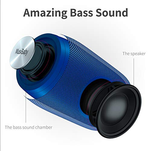 Bluetooth Speaker, MusiBaby Wireless, Waterproof, Outdoor, Portable Speaker, Dual Pairing, Loud Stereo, Booming Bass, 1500 Mins Playtime Wireless Speaker for Home, iPhone, Party, Gifts (Blue) - 4