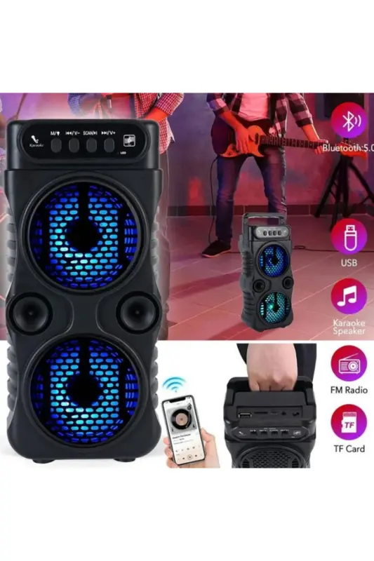Bluetooth Speaker Party Speaker with Karaoke Microphone Gift, Lighted Sound Bomb, Radio, USB, SD Input - BLUE - 4