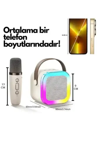 Bluetooth Speaker Party Speaker with Karaoke Microphone Lighted Sound Bomb with USB SD Input-Beige - 5