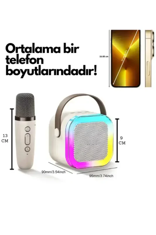 Bluetooth Speaker Party Speaker with Karaoke Microphone Lighted Sound Bomb with USB SD Input-Beige - 5