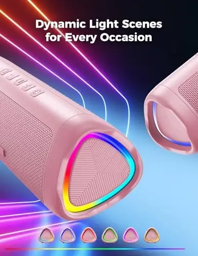 Bluetooth Speaker Stocking Stuffers for Men Women Teens Boys Girls: Portable Wireless, IPX5 Waterproof, White Elephant Gifts for Adults, Up to 20H Playtime, TWS Pair, for Home/Party/Outdoor (Pink) - 3