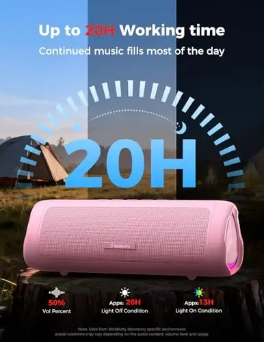 Bluetooth Speaker Stocking Stuffers for Men Women Teens Boys Girls: Portable Wireless, IPX5 Waterproof, White Elephant Gifts for Adults, Up to 20H Playtime, TWS Pair, for Home/Party/Outdoor (Pink) - 5