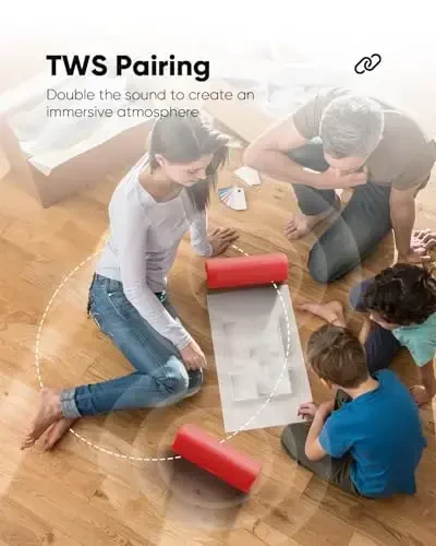 Bluetooth Speaker Stocking Stuffers for Men Women Teens Boys Girls: Portable Wireless, IPX5 Waterproof, White Elephant Gifts for Adults, Up to 20H Playtime, TWS Pair, for Home/Party/Outdoor (Red) - 5