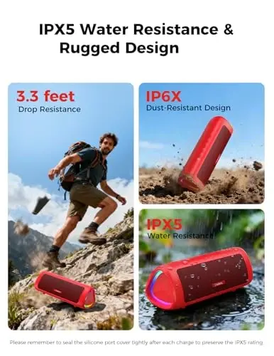 Bluetooth Speaker Stocking Stuffers for Men Women Teens Boys Girls: Portable Wireless, IPX5 Waterproof, White Elephant Gifts for Adults, Up to 20H Playtime, TWS Pair, for Home/Party/Outdoor (Red) - 4