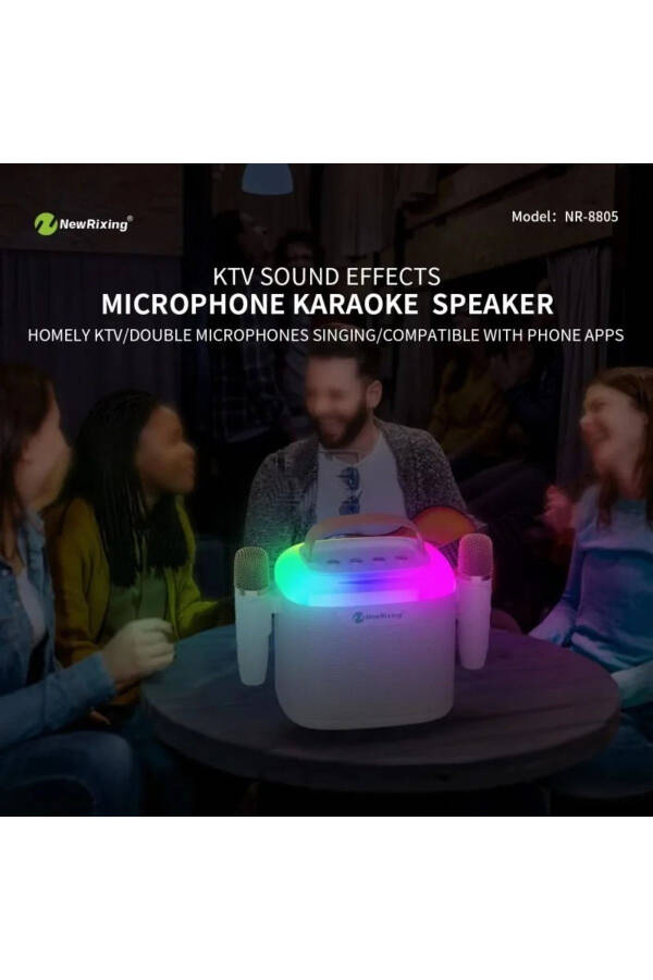 Bluetooth Speaker with 2 Microphones, RGB Lighting, Wireless Karaoke Speaker, Surround System - 5