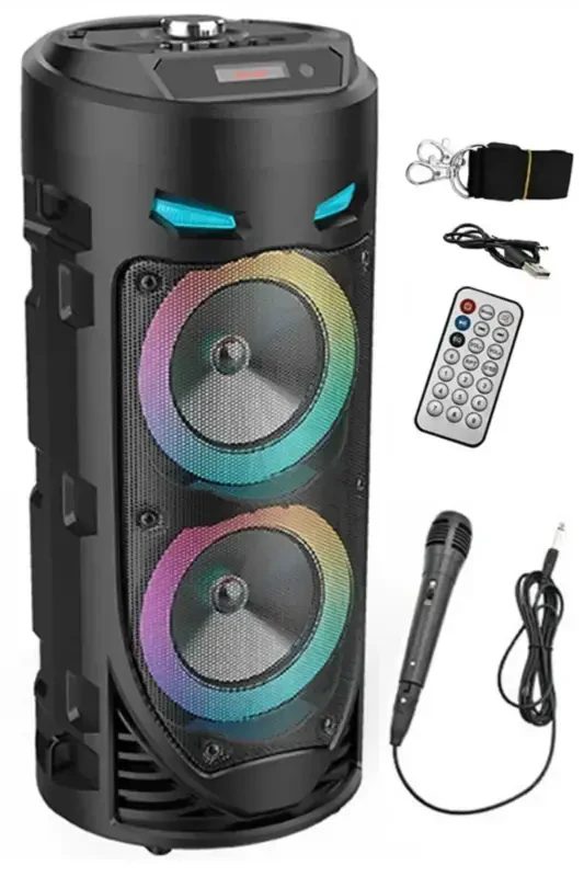 Bluetooth Speaker with Karaoke Microphone, LED Lights, and Portable Wireless Design - 1