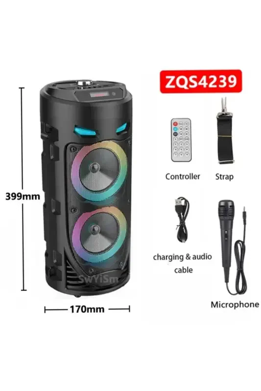 Bluetooth Speaker with Karaoke Microphone, LED Lights, and Portable Wireless Design - 2