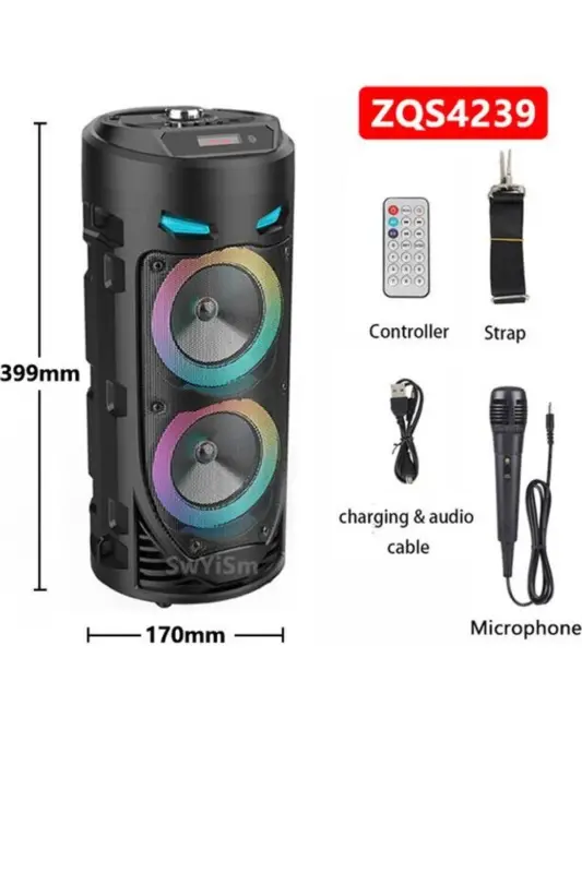 Bluetooth Speaker with Karaoke Microphone, LED Lights, and Portable Wireless Design - 3