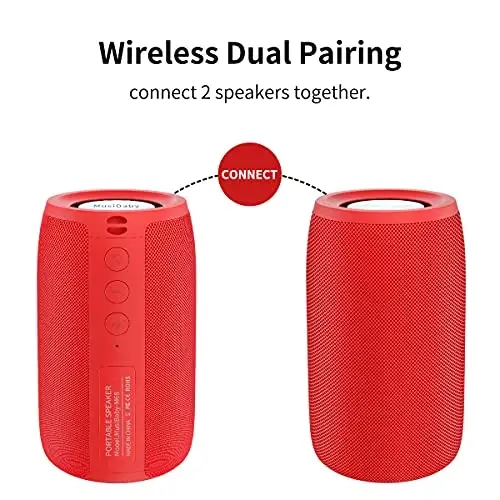 Bluetooth Speaker,MusiBaby Wireless,Outdoor, Waterproof,Portable Speaker,Dual Pairing, Bluetooth 5.0,Loud Stereo,Booming Bass,24H Playtime for Home&Party,Gifts(Pure Red) - 5