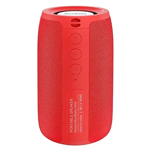 Bluetooth Speaker,MusiBaby Wireless,Outdoor, Waterproof,Portable Speaker,Dual Pairing, Bluetooth 5.0,Loud Stereo,Booming Bass,24H Playtime for Home&Party,Gifts(Pure Red) - 1