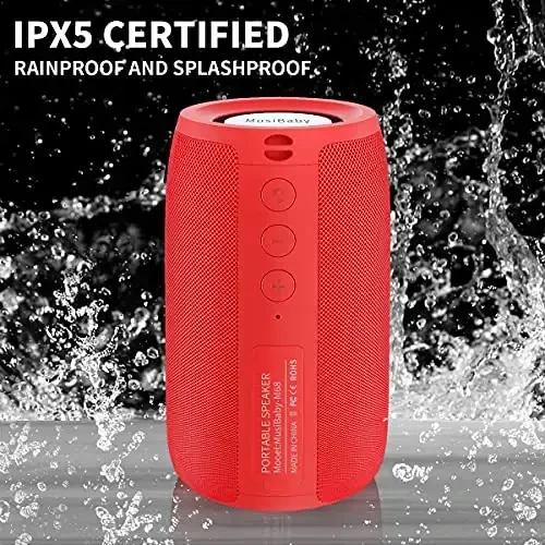 Bluetooth Speaker,MusiBaby Wireless,Outdoor, Waterproof,Portable Speaker,Dual Pairing, Bluetooth 5.0,Loud Stereo,Booming Bass,24H Playtime for Home&Party,Gifts(Pure Red) - 6