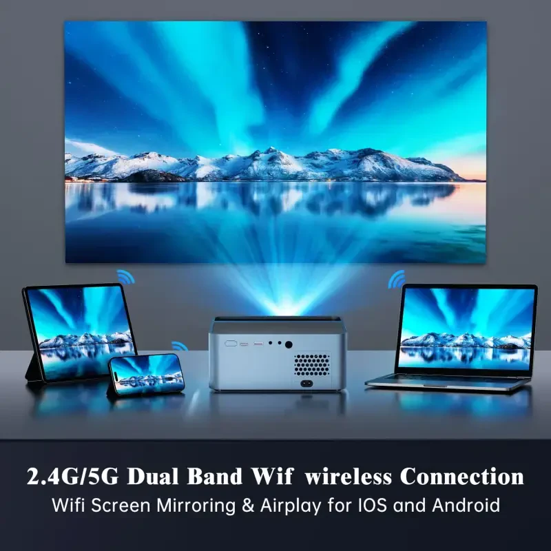 Bluetoothli 5G Wi-Fi proyektor, Lokal 1080P 4Kni qo‘llab-quvvatlovchi tashqi kino proyektor, 15000LM Full HD Smart Video Projektor, LCD texnologiyasi 250