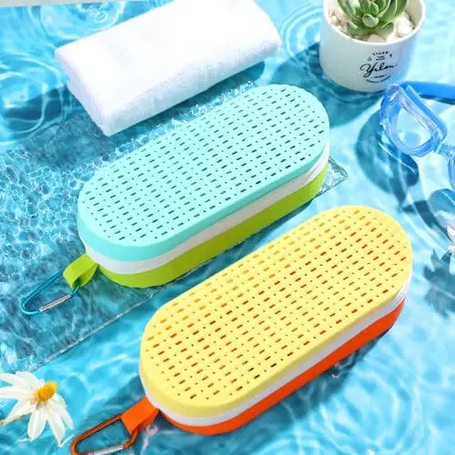 Blueweenly 2 Pcs Swim Goggle Case for Swimming Goggles Silicone Protective Cases with Drain Hole Zipper Sunglasses Case with Clip for Goggles Sports Women Men Kids Swimmer Gifts - 4